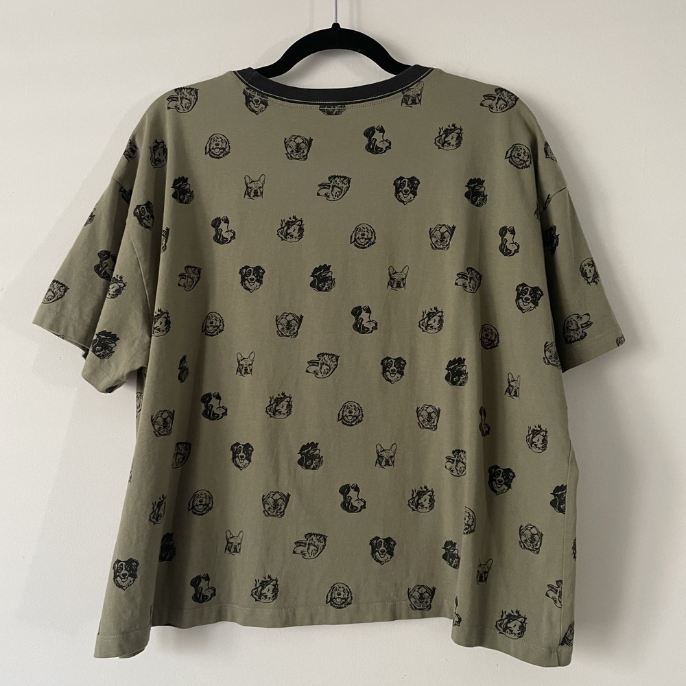 Life is Good Womens Boxy Crusher Tee Dog Graphic Green XL Novelty All Over Print - Picture 2 of 10